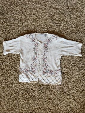 Vintage Carolyn Taylor Embroidered Cardigan Sweater Cottagecore Size M